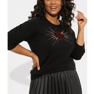 Torrid Women's Deep Black Heart Burst Everyday Soft Crew Sweater Size 4X